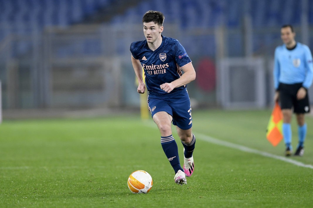 Kieran Tierney of Arsenal FC during the UEFA Europa League round of 32 Leg 1 match between SL Benfica and Arsenal at Stadio Olimpico, Rome, Italy on 18 February 2021. Copyright: Giuseppe Maffia