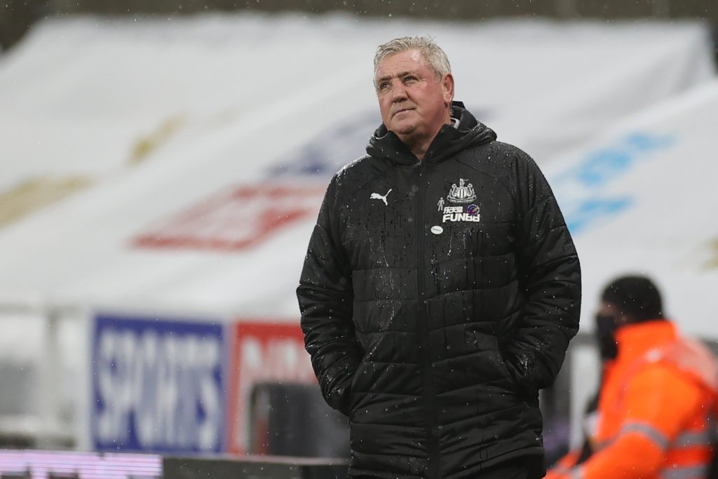 Newcastle United's English head coach Steve Bruce reacts during the English Premier League football match between Newcastle United and Crystal Palace at St James' Park in Newcastle-upon-Tyne, north east England on February 2, 2021. (Photo by LEE SMITH / POOL / AFP)