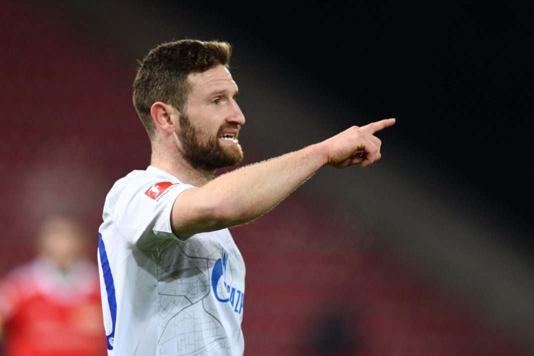 Schalke's German defender Shkodran Mustafi reacts during the German first division Bundesliga football match between 1 FC Union Berlin and FC Schalke 04 in Berlin on February 13, 2021. (Photo by ANNEGRET HILSE/POOL/AFP via Getty Images)