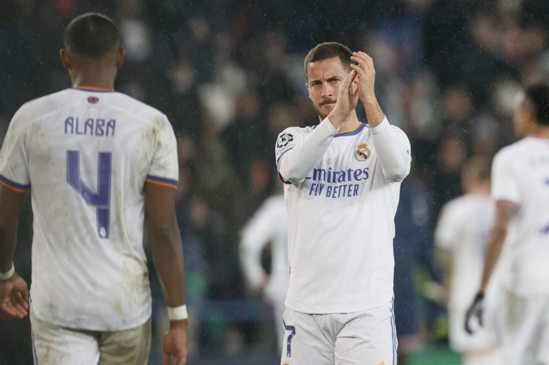 Real's Eden Hazard pictured after a soccer game between French club Paris Saint-Germain and Spanish club Real Madrid, Tuesday 15 February 2022 in Paris, in the round of sisteen (1/8 final) of the UEFA Champions League. (Photo by BRUNO FAHY/BELGA MAG/AFP via Getty Images)