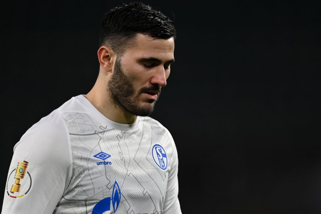 WOLFSBURG, GERMANY: Sead Kolasinac of FC Schalke 04 looks dejected during the DFB Cup Round of Sixteen match between VfL Wolfsburg and FC Schalke 04 at Volkswagen Arena on February 03, 2021. (Photo by Stuart Franklin/Getty Images)