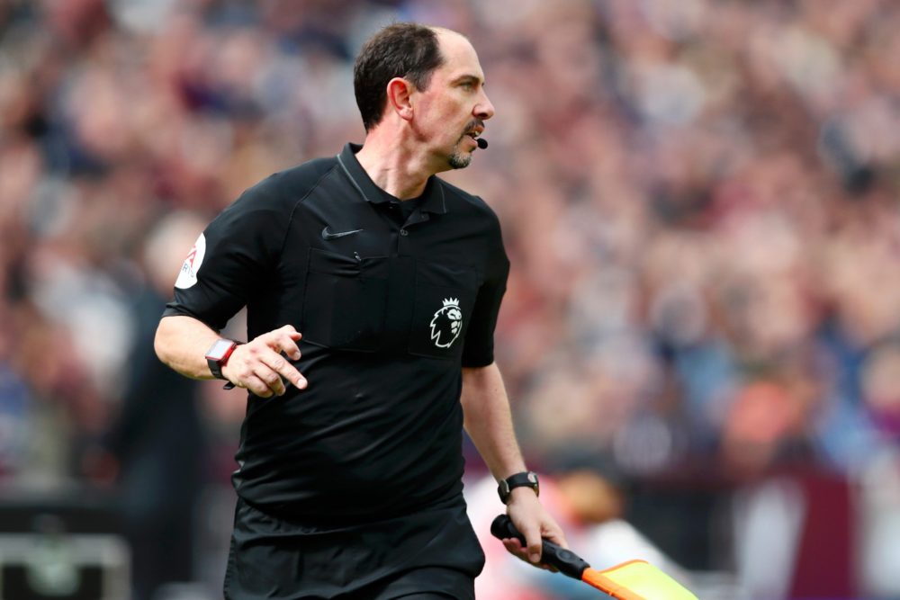 LONDON, ENGLAND - MAY 04: Assistant Referee Stephen Child looks on during the Premier League match between West Ham United and Southampton FC at London Stadium on May 04, 2019 in London, United Kingdom. (Photo by Dan Istitene/Getty Images)