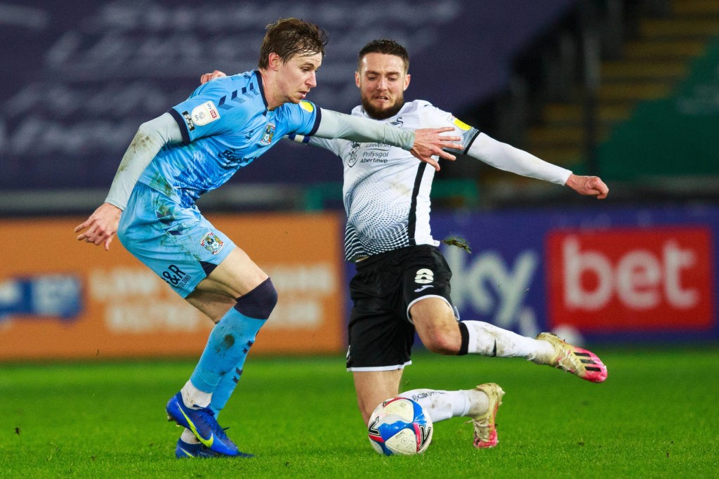 Coventry City midfielder Ben Sheaf during the EFL Sky Bet Championship match between Swansea City and Coventry City at the Liberty Stadium, Swansea, Wales on 24 February 2021. Copyright: Gruffydd Thomas