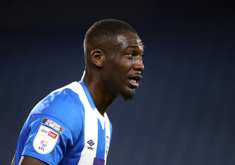 Huddersfield Town's Yaya Sanogo during the Sky Bet Championship match at the John Smith's Stadium, Huddersfield. Picture date: Friday, March 5, 2021. Copyright: Tim Goode