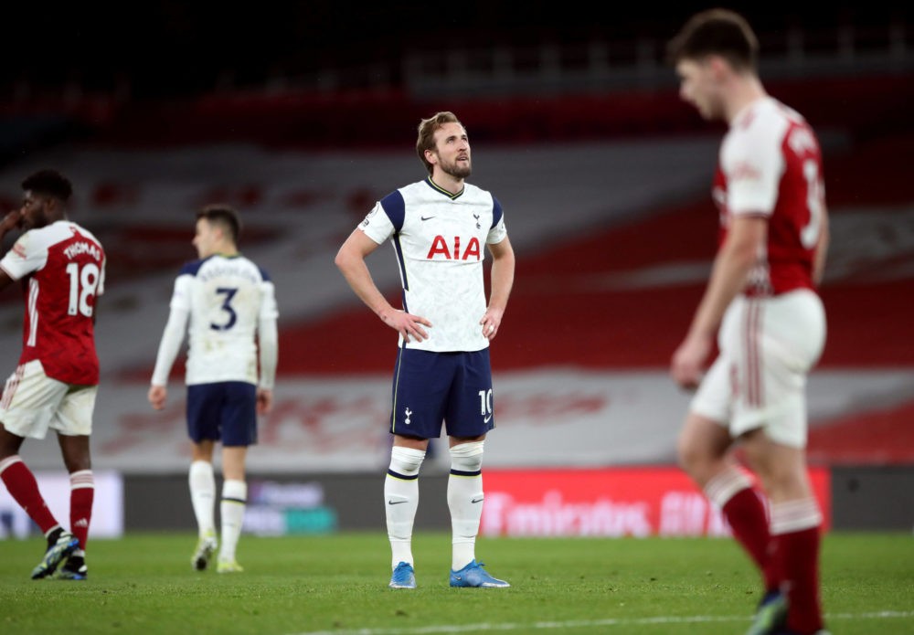 Arsenal v Tottenham Hotspur - Premier League - Emirates Stadium Tottenham Hotspur s Harry Kane centre reacts after the final whistle during the Premier League match at Emirates Stadium, London. Picture date: Sunday March 14, 2021. Copyright: Nick Potts