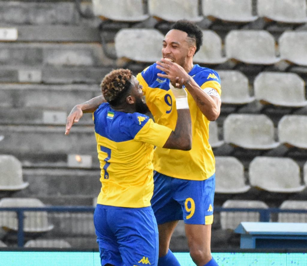 Pierre-Emerick Aubameyang celebrates a goal for Gabon (Photo via FEGAFOOT on Facebook)