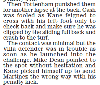 Daily Mail, 22 march 2021 on Harry Kane's penalty vs Aston Villa