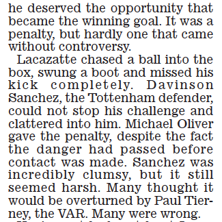 Daily Mail, 15 March, 2021, on Alexandre Lacazette penalty vs Tottenham