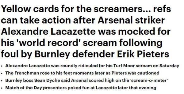 Daily Mail coverage of Lacazette 'incident'