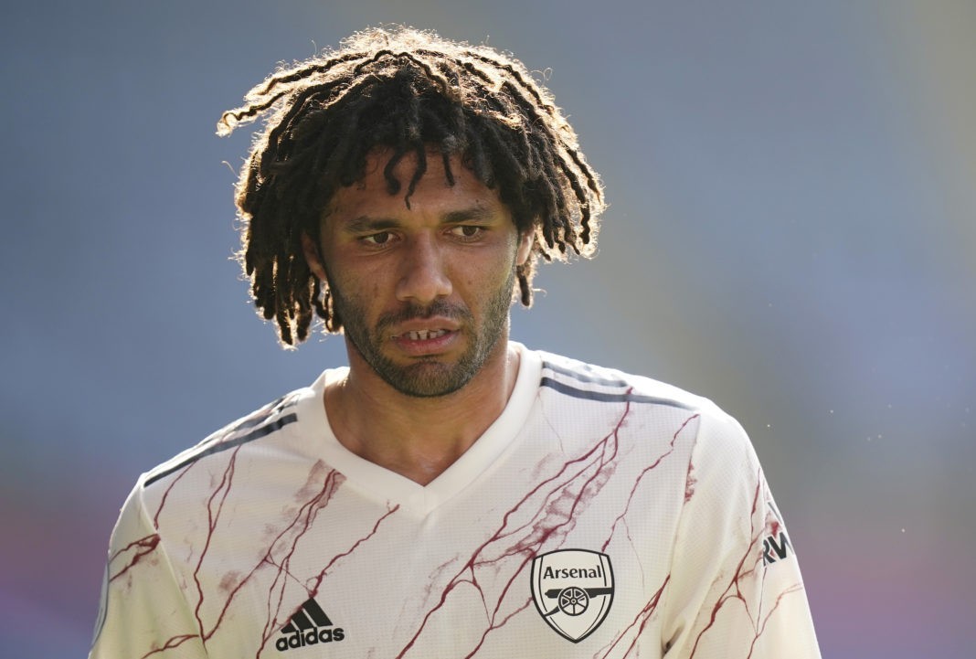LEICESTER, ENGLAND - FEBRUARY 28: Mohamed Elneny of Arsenal looks on during the Premier League match between Leicester City and Arsenal at The King Power Stadium on February 28, 2021 in Leicester, England. Sporting stadiums around the UK remain under strict restrictions due to the Coronavirus Pandemic as Government social distancing laws prohibit fans inside venues resulting in games being played behind closed doors. (Photo by Tim Keeton - Pool/Getty Images)