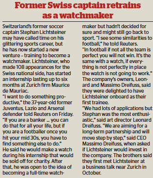 Gulf News, Lichtsteiner retrains as watchmaker 