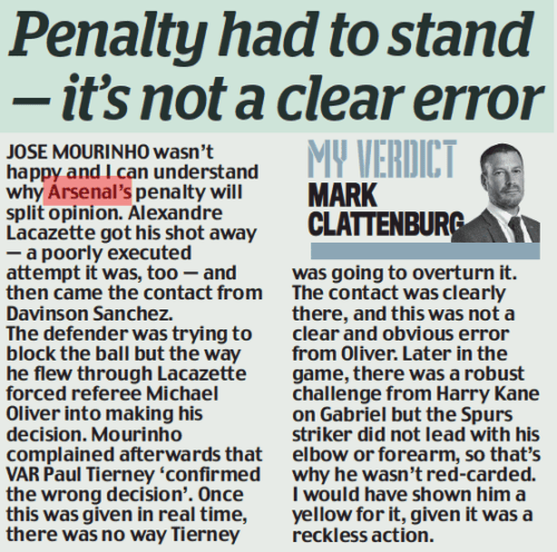 Mark Clattenburg on Arsenal's penalty and Harry Kane, Daily Mail, 15 march 2021