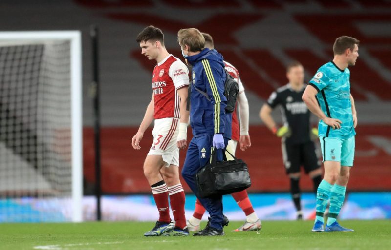Arsenal v Liverpool - Premier League - Emirates Stadium Arsenal s Kieran Tierney walks off the pitch with an injury during the Premier League match at The Emirates Stadium, London. Saturday April 3, 2021. Copyright: Adam Davy