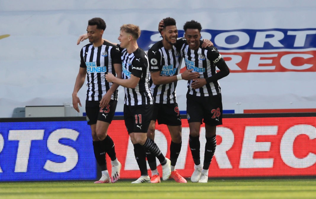 St James Park - Newcastle United's Joe Willock celebrates scoring the side's third goal of the game during the Premier League match at St James Park, Newcastle. Picture date: Saturday, April 17, 2021. Copyright: Owen Humphreys