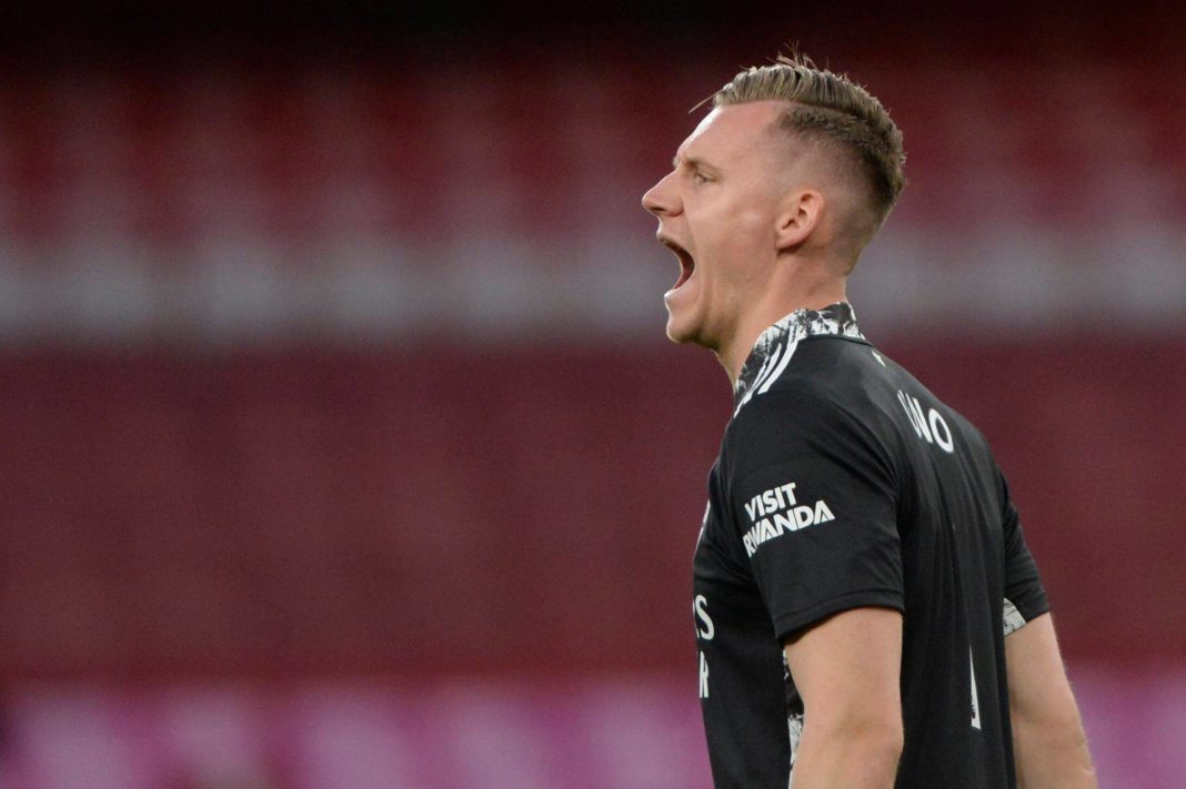 Bernd Leno of Arsenal in action during Premier League match between Arsenal and Everton at the Emirates Stadium in London - 23rd April 2021 Arsenal v Everton, Premier League, Football, The Emirates Stadium, London, UK - 23 Apr 2021 Photo by Holly Allison/TPI/Shutterstock