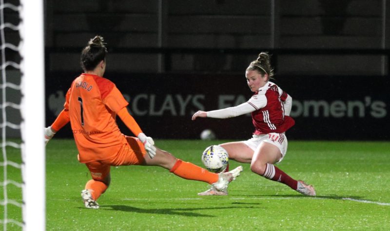 Arsenal v West Ham United - FA Women s Super League - Meadow Park Arsenal's Kim Little right scores their side s second goal of the game during the FA Women s Super League match at Meadow Park, Borehamwood. Picture date: Wednesday April 28, 2021. Copyright: Andrew Matthews