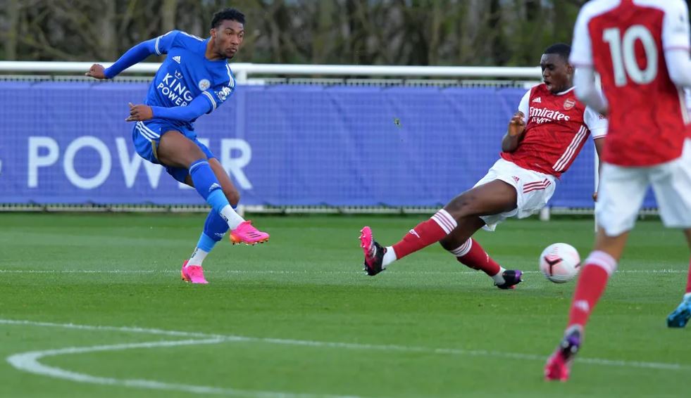 Tyrese Shade strikes for goal as Leicester looked for a route through at LCFC Training Ground. (Photo via LCFC.com)