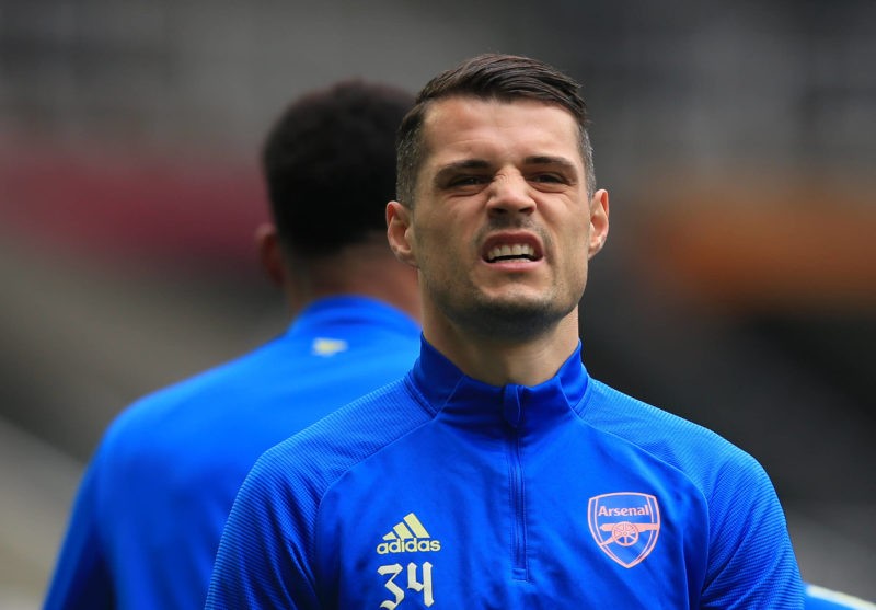 Newcastle United v Arsenal - Premier League - St James Park Arsenal s Granit Xhaka warming up before the Premier League match at St James Park, Newcastle upon Tyne. Issue date: Sunday May 2, 2021.Copyright: Lindsey Parnaby