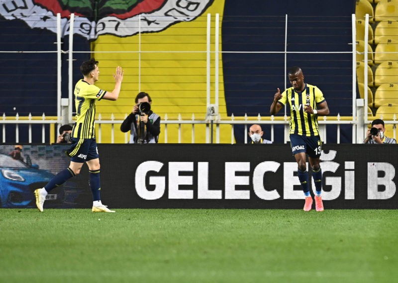 Mesut Ozil L and Enner Valencia of Fenerbahce during the Turkish Super league football match between Fenerbahce and BB Erzurumspor at Ulker Stadium in Istanbul, Turkey on May 03 , 2021.