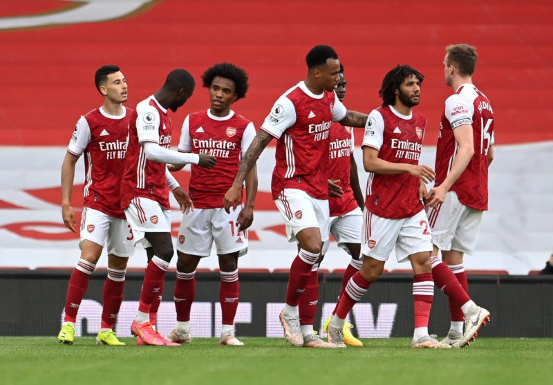 Arsenal v West Bromwich Albion - Premier League - Emirates Stadium Arsenal s Nicolas Pepe second left celebrates scoring their side s second goal of the game during the Premier League match at the Emirates Stadium, London. Picture date: Sunday May 9, 2021. Copyright: Andy Rain