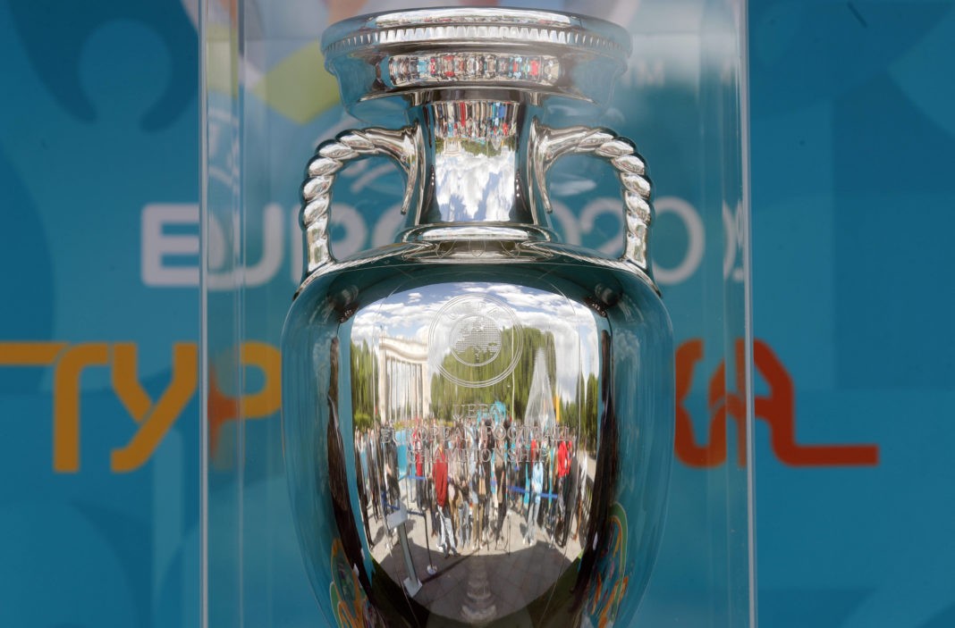 MOSCOW, RUSSIA - MAY 24, 2021: The Henri Delaunay Cup, the official trophy of Euro 2020, is on display in Moscows Gorky Park. Earlier, the trophy was presented in St Petersburg which is to host seven matches of the tournament. Mikhail Japaridze/TASS