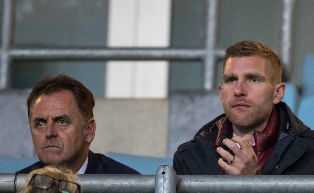 Arsenal Head of Coach and Player Development Marcel Lucassen and Academy Manager Per Mertesacker during the The Checkatrade Trophy group match between Coventry City and Arsenal U21 U 21 at the Ricoh Arena, Coventry, England on 12 September 2018. Copyright: Andy Rowland