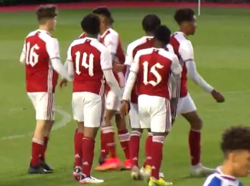 Arsenal u18s celebrating a goal vs Reading (via Arsenal Academy on Twitter)