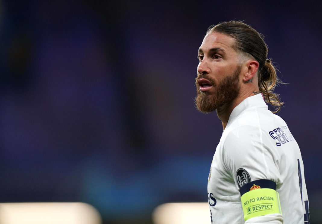 Real Madrid's Sergio Ramos during the UEFA Champions League Semi-Final second leg match at Stamford Bridge, London. Picture date: Wednesday, May 5, 2021. Copyright: Adam Davy