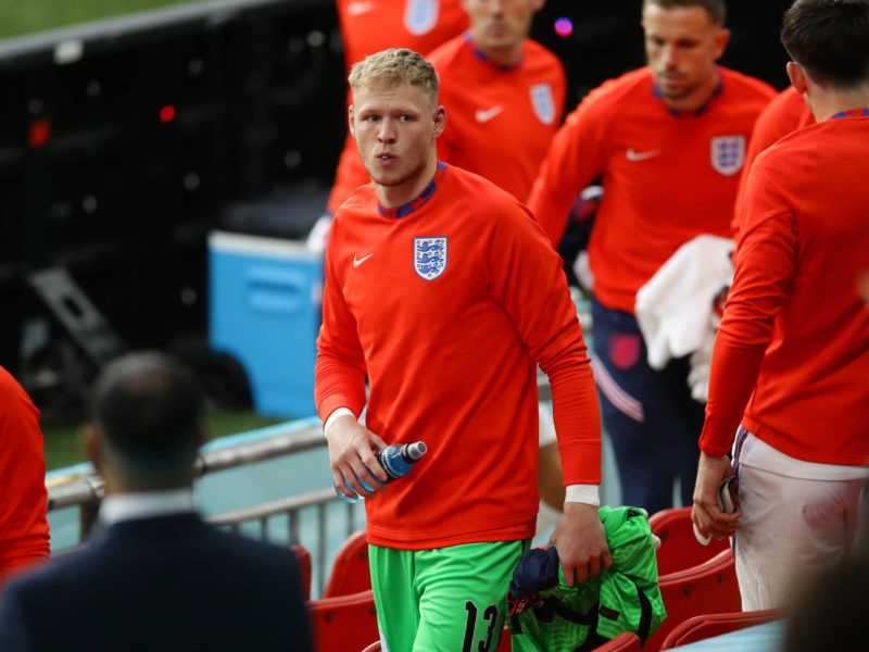 Aaron Ramsdale of England takes his seat on the substitutes bench during the UEFA European Championships match at Wembley Stadium, London. Picture credit David Klein / Sportimage