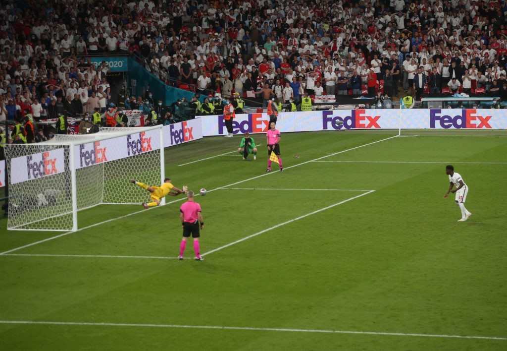 Bukayo Saka of England sees his penalty saved by Gianluigi Donnarumma of Italy during the UEFA Euro 2020 final match at Wembley Stadium, London Copyright: Paul Chesterton