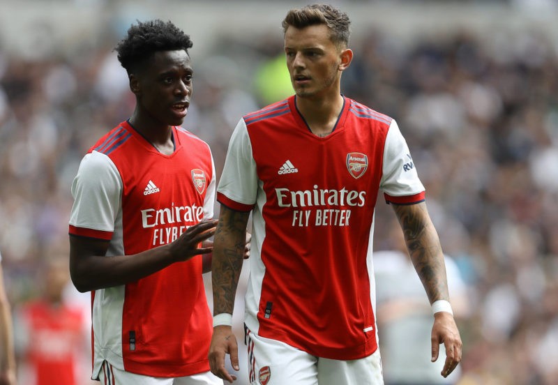 London, England, 8th August 2021. Ben White R and Sambi Lokonga of Arsenal during the Pre Season Friendly match at the Tottenham Hotspur Stadium, London. Picture credit should read: Paul Terry / Sportimage