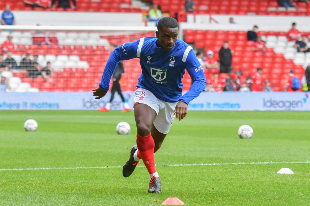 Jordi Osei-Tutu of Nottingham Forest in action during the Sky Bet Championship match between Nottingham Forest and Bournemouth at the City Ground, Nottingham on Saturday 14th August 2021. Copyright: MI News