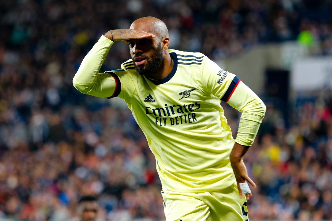 25th August 2021 - The Hawthorns, West Bromwich, West Midlands, England EFL Cup Football, West Bromwich Albion versus Arsenal - Alexandre Lacazette of Arsenal celebrates his goal. Photo: ActionPlus / Graham Wilson