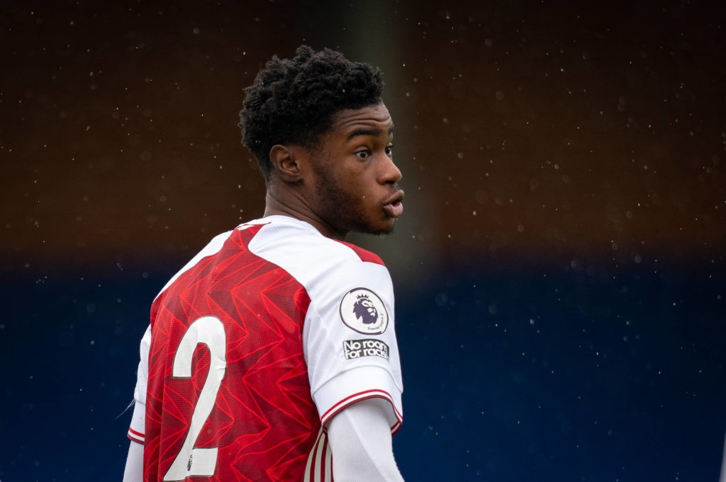 Ryan Alebiosu of Arsenal during the Premier League 2 match at the Kingsmeadow Stadium, Kingston, England on 4 October 2020. Copyright: Andy Rowland