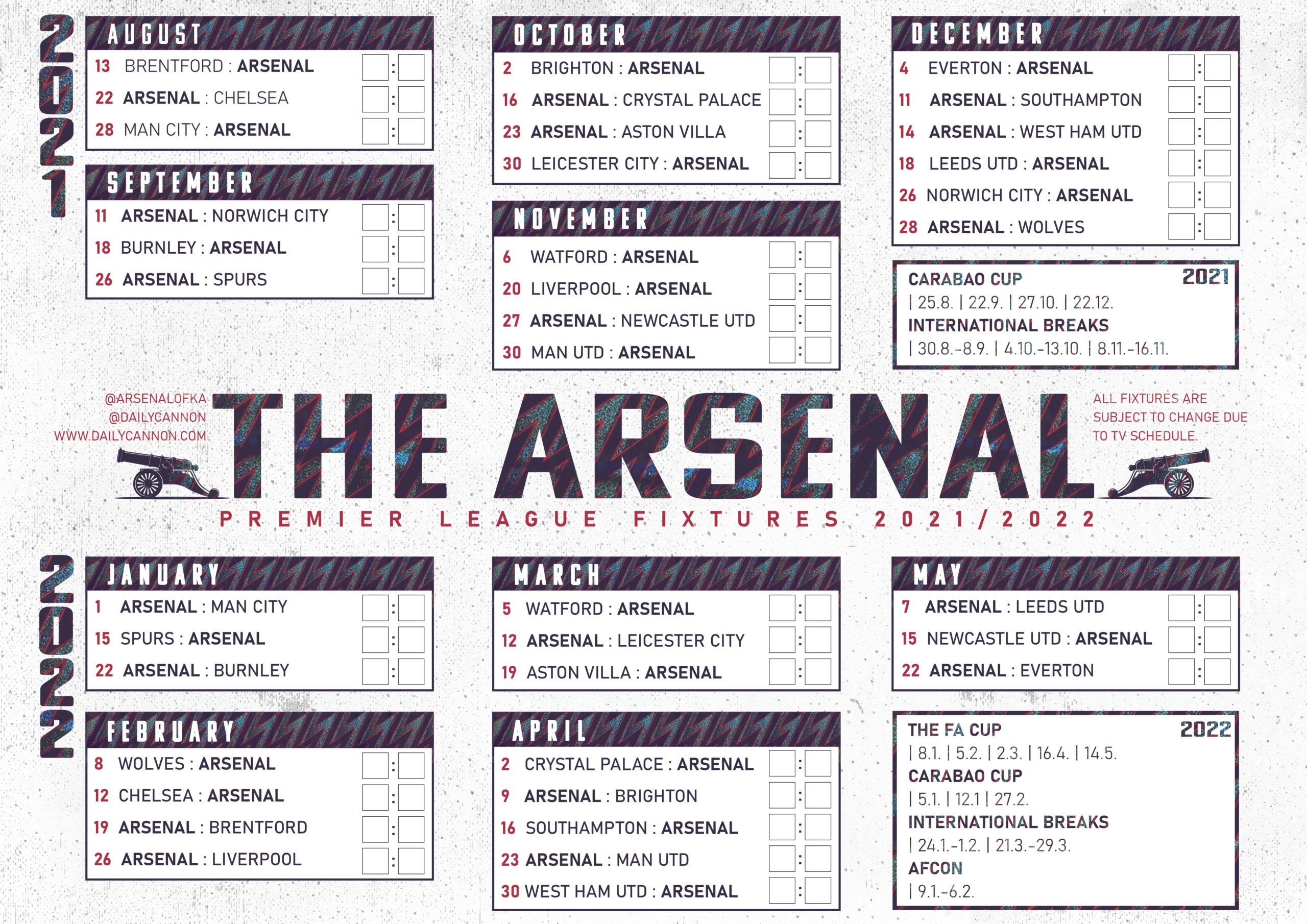 Arsenal Fixtures 2022 Premier League