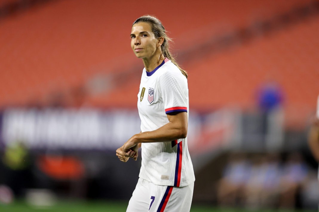 CLEVELAND, OH - SEPTEMBER 16: United States forward Tobin Heath 7 reacts after scoring a goal during the second half of the International Friendly, Länderspiel, Nationalmannschaft between the United States and Paraguay on September 16, 2021, at FirstEnergy Stadium in Cleveland, OH. Photo by Frank Jansky/Icon Sportswire