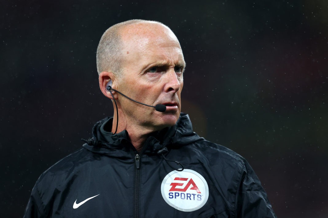 LONDON, ENGLAND - OCTOBER 18: Referee Mike Dean looks on ahead of the Premier League match between Arsenal and Crystal Palace at Emirates Stadium on October 18, 2021 in London, England. (Photo by Catherine Ivill/Getty Images)