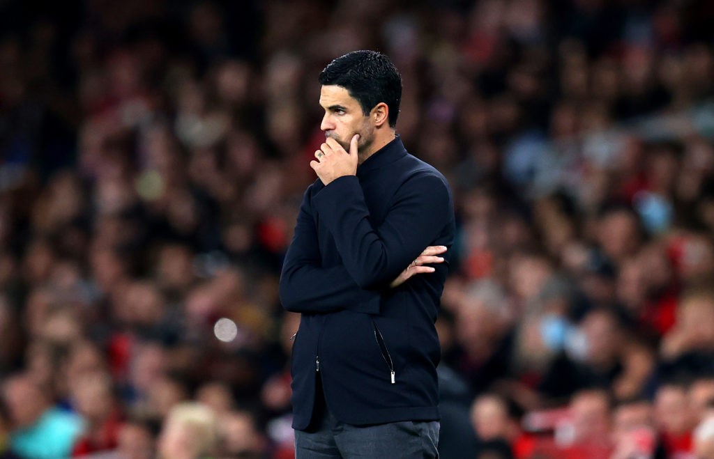 LONDON, ENGLAND : Mikel Arteta, Manager of Arsenal reacts during the Premier League match between Arsenal and Crystal Palace at Emirates Stadium on October 18, 2021. (Photo by Catherine Ivill/Getty Images)