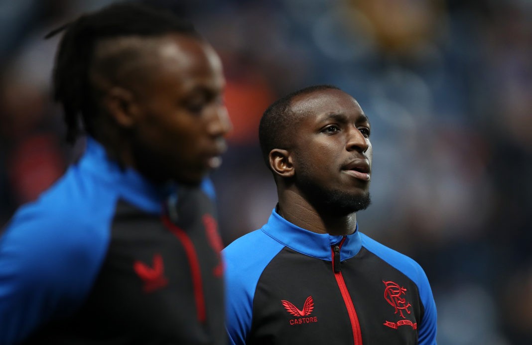 GLASGOW, SCOTLAND: Glen Kamara of Rangers looks on as he warms up prior to the UEFA Europa League group A match between Rangers FC and Olympique Lyon at Ibrox Stadium on September 16, 2021. (Photo by Ian MacNicol/Getty Images)