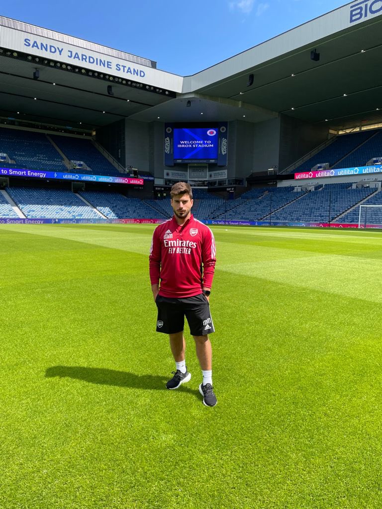 Miguel Molina at the Ibrox Stadium with Arsenal in pre-season (Photo via Molina on Twitter)