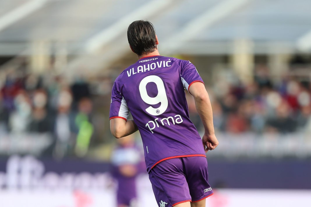 FLORENCE, ITALY: Dusan Vlahovic during his spell with ACF Fiorentina in action during the Serie A match between ACF Fiorentina and Spezia Calcio at Stadio Artemio Franchi on October 31, 2021 in Florence, Italy. (Photo by Gabriele Maltinti/Getty Images)