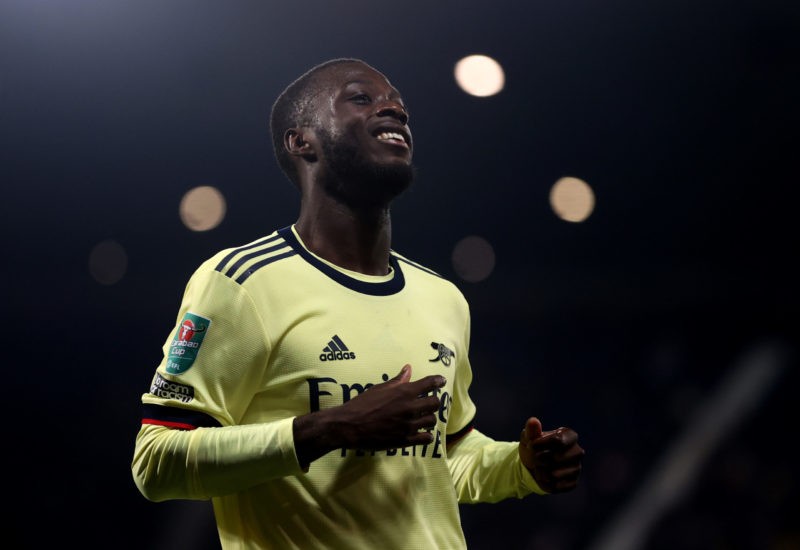 Nicolas Pepe Arsenal future in doubt WEST BROMWICH, ENGLAND - AUGUST 25: Nicolas Pepe of Arsenal during the Carabao Cup Second Round between West Bromwich Albion and Arsenal at The Hawthorns on August 25, 2021 in West Bromwich, England. (Photo by Catherine Ivill/Getty Images)