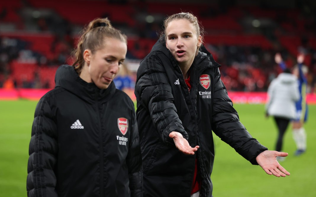 LONDON, ENGLAND - DECEMBER 05: Vivianne Miedema of Arsenal looks dejected following their side's defeat in the Vitality Women's FA Cup Final between Arsenal FC and Chelsea FC at Wembley Stadium on December 05, 2021 in London, England. (Photo by Alex Pantling/Getty Images)