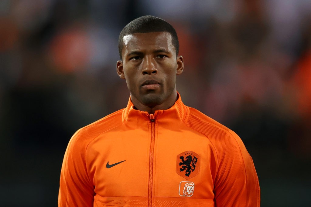 ROTTERDAM, NETHERLANDS: Georginio Wijnaldum of Netherlands stands for the national anthem prior to the 2022 FIFA World Cup Qualifier match between Netherlands and Gibraltar at De Kuip on October 11, 2021. (Photo by Dean Mouhtaropoulos/Getty Images)