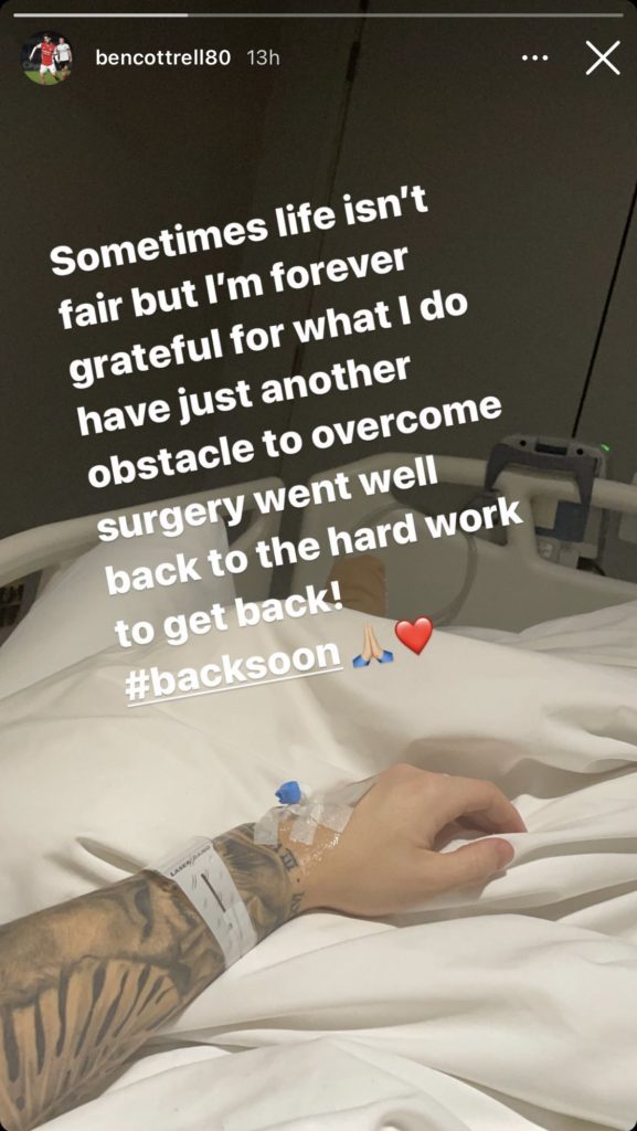 Ben Cottrell's Instagram story post about his surgery