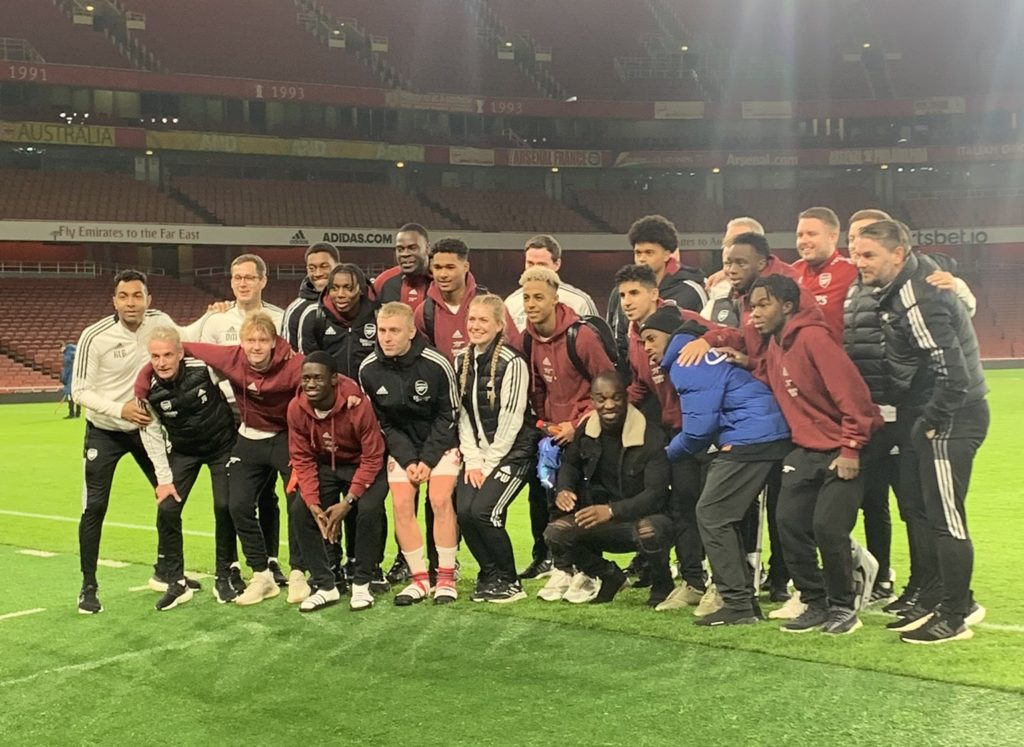 The Arsenal u21s celebrate their win over Chelsea u21s (Photo via Arsenal Academy on Twitter)