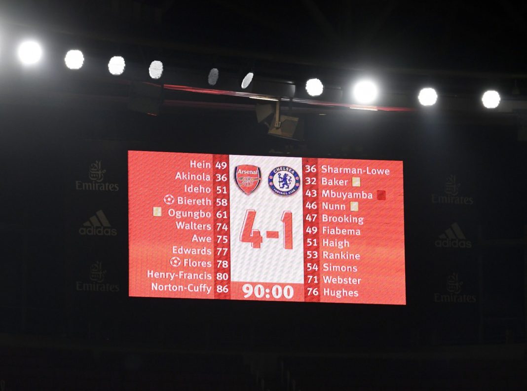 Arsenal u21s thrash Chelsea 4-1 in the EFL Trophy (Photo via Arsenal Academy on Twitter)