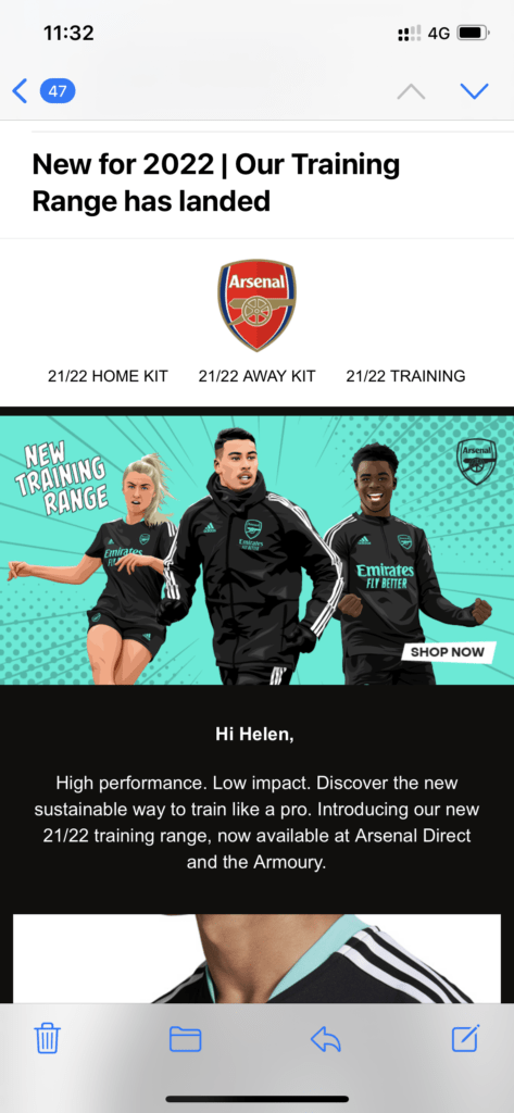 Arsenal training kit, via Arsenal