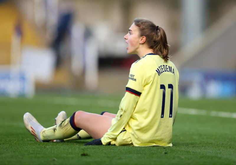 BIRMINGHAM, ENGLAND - JANUARY 09: Vivianne Miedema of Arsenal reacts during the Barclays FA Women's Super League match between Birmingham City Women and Arsenal Women at St Andrew's Trillion Trophy Stadium on January 09, 2022 in Birmingham, England. (Photo by Catherine Ivill/Getty Images)