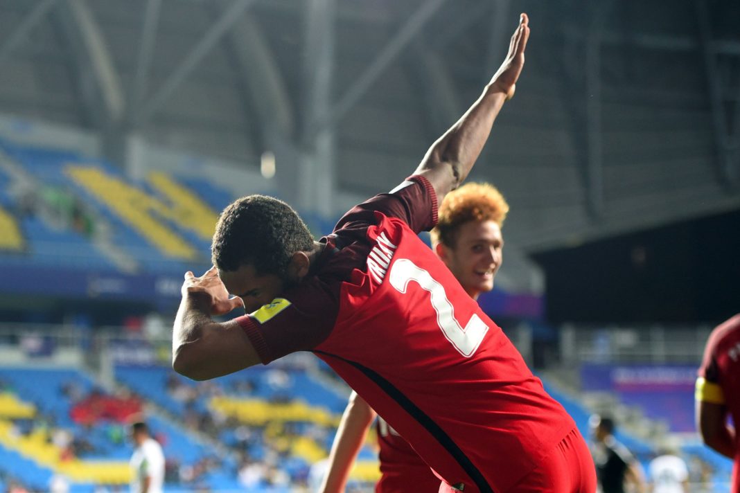 USA's Auston Trusty celebrates scoring during their U-20 World Cup round of 16 football match between the US and New Zealand in Incheon on June 1, 2017. / AFP PHOTO / JUNG Yeon-Je (Photo credit should read JUNG YEON-JE/AFP via Getty Images)